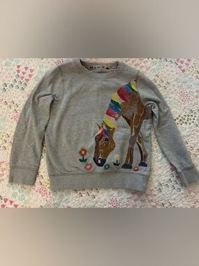 Mini Boden Gray Crewneck Sweatshirt with Colorful Horse Motif